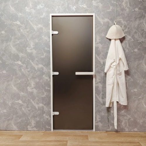 Дверь для хамам и сауны Gratec Estri White Premium, белый короб и фурнитура, бронза Matelux матовое закаленное стекло 8 мм