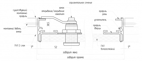 Люк под покраску однослойный ГКЛ с трехгранным замком RL-300 фото 4