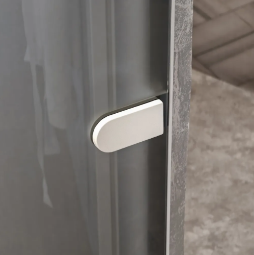 Дверь стеклянная с замком Gratec Alma WH, белый короб и фурнитура, серое матовое закаленное стекло 8 мм фото 3