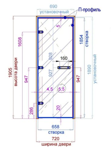 Дверь для хамам и сауны Gratec Diana Premium, закаленное стекло 8 мм бронза матовое фото 4