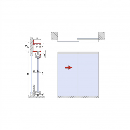Дверь одинарная раздвижная с стеклянной перегородкой фото 2