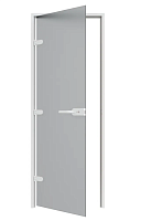 Дверь стеклянная с замком Gratec Alma WH, белый короб и фурнитура, серое матовое закаленное стекло 8 мм