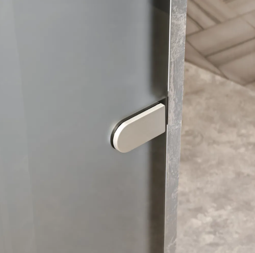 Дверь стеклянная с замком Gratec Alma SR, серебристый короб и фурнитура, серое матовое закаленное стекло 8 мм фото 3