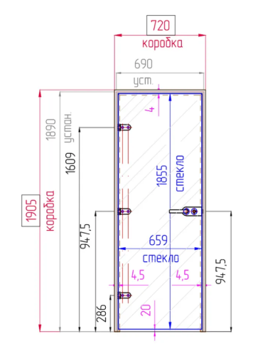Дверь стеклянная с замком Gratec Alma SR, серебристый короб и фурнитура, серое матовое закаленное стекло 8 мм фото 4