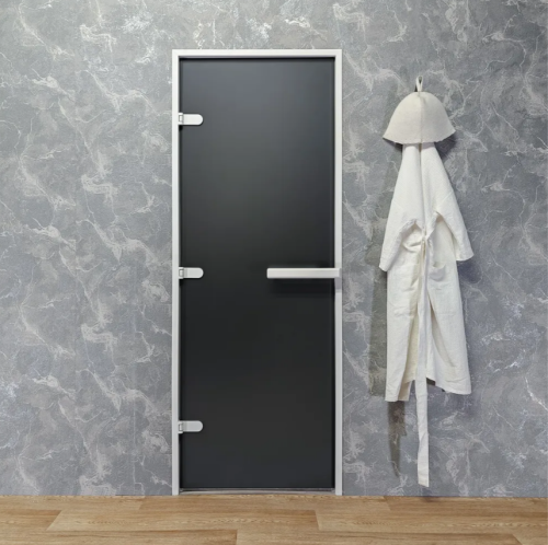 Дверь для хамам и сауны Gratec Estri White Premium, белый короб и фурнитура, серое Matelux матовое закаленное стекло 8 мм фото 2