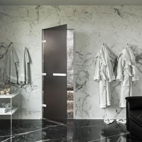 Дверь для хамам и сауны Gratec Estri White Premium, белый короб и фурнитура, серое Matelux матовое закаленное стекло 8 мм фото 3