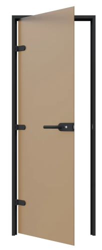 Дверь стеклянная с замком Gratec Alma BK, чёрные короб и фурнитура, бронза матовое закаленное стекло 8 мм