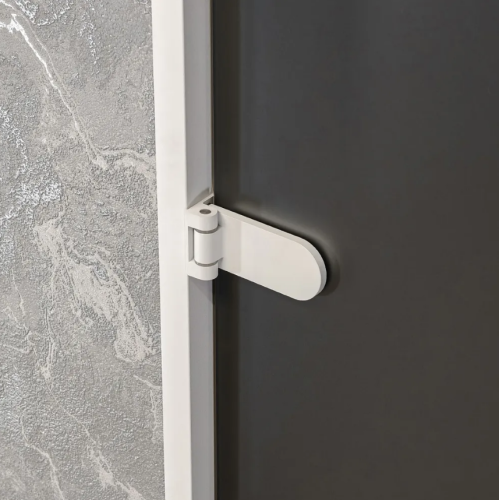 Дверь стеклянная с замком Gratec Alma WH, белый короб и фурнитура, серое матовое закаленное стекло 8 мм фото 2