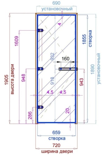 Дверь для хамам и сауны Gratec Estri Premium, прозрачное закаленное стекло 8 мм фото 2