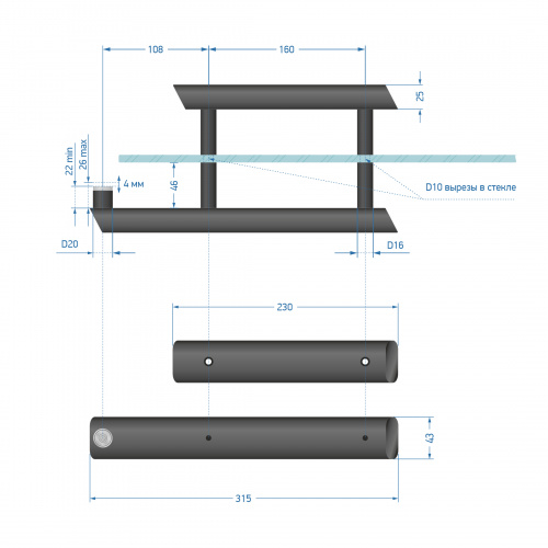 Ручка-скоба Gratec Estri из цельнолитого алюминия окрашенного в чёрный муар с магнитным фиксатором для стеклянной двери хамам арт. RS-AA-315M-BK фото 2