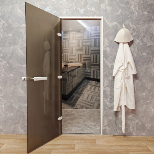 Дверь для хамам и сауны Gratec Estri White Premium, белый короб и фурнитура, бронза Matelux матовое закаленное стекло 8 мм фото 2
