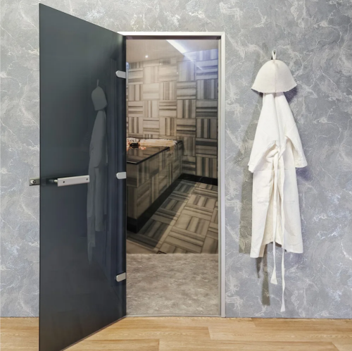 Дверь для хамам и сауны Gratec Estri Silver Premium, серое Matelux матовое закаленное стекло 8 мм фото 2