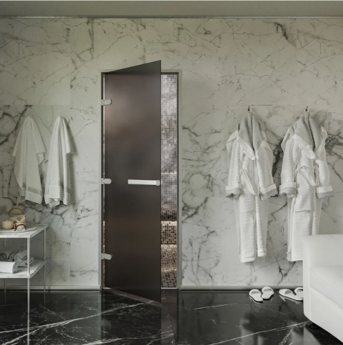 Дверь для хамам и сауны Gratec Estri Silver Premium, серое Matelux матовое закаленное стекло 8 мм фото 10