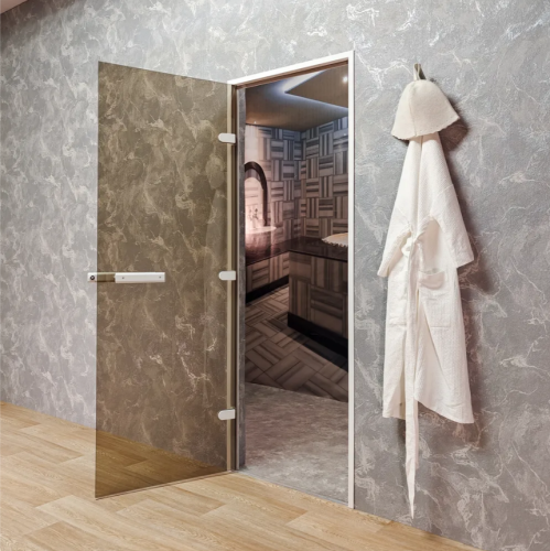 Дверь для хамам и сауны Gratec Estri White Premium, белый короб и фурнитура, бронза прозрачное закаленное стекло 8 мм фото 4