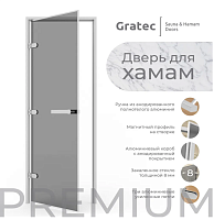 Дверь для хамам и сауны Gratec Diana Silver Premium, серое закаленное стекло 8 мм, магнитный уплотнитель