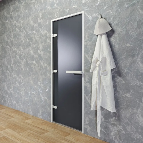 Дверь для хамам и сауны Gratec Estri White Premium, белый короб и фурнитура, серое Matelux матовое закаленное стекло 8 мм фото 4