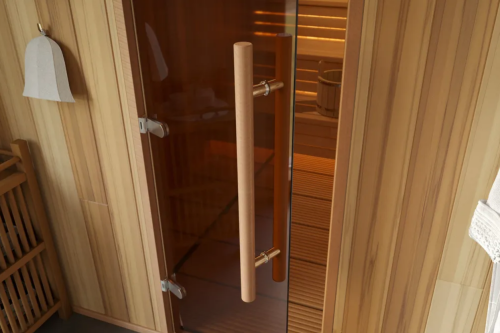 Дверь для бани и сауны Gratec Teia Premium 2025, короб из массива бука, закаленное стекло 8 мм бронза фото 5