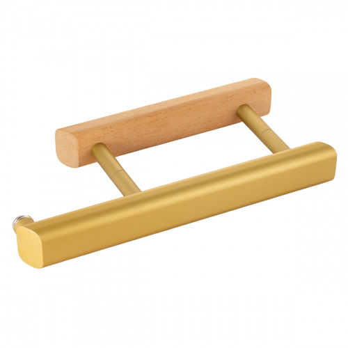 Ручка-скоба Gratec Estri из цельнолитого алюминия, окрашенного в золотой муар и массива бука с магнитным фиксатором для стеклянной двери сауны и бани арт. RS-AB-315M-GD