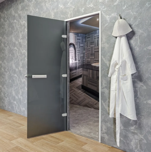 Дверь для хамам и сауны Gratec Estri White Premium, белый короб и фурнитура, серое Matelux матовое закаленное стекло 8 мм фото 5