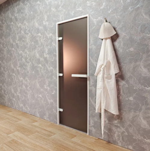 Дверь для хамам и сауны Gratec Estri White Premium, белый короб и фурнитура, бронза Matelux матовое закаленное стекло 8 мм фото 3