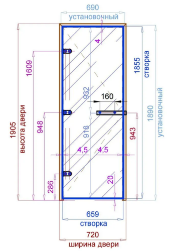 Дверь для хамам и сауны Gratec Estri Silver Premium, бронза Matelux матовое закаленное стекло 8 мм фото 4