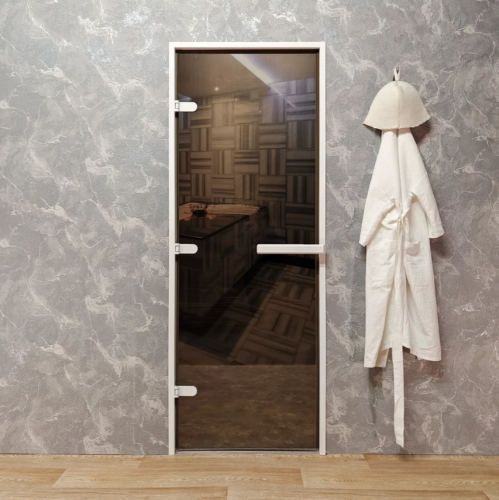 Дверь для хамам и сауны Gratec Estri White Premium, белый короб и фурнитура, бронза прозрачное закаленное стекло 8 мм