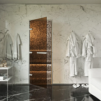 Дверь для хамам и сауны Gratec Estri Silver Premium, бронза прозрачная закаленное стекло 8 мм