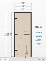 Дверь для хамам и сауны Gratec Diana Black Premium, чёрные короб и фурнитура, бронза прозрачное закаленное стекло, магнитный уплотнитель