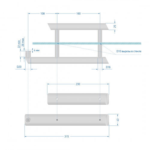 Ручка-скоба Gratec Estri A из цельнолитого алюминия с магнитным фиксатором для стеклянной двери хамам арт. RS-AA-315M-SR фото 2