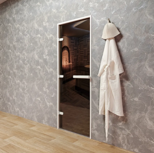 Дверь для хамам и сауны Gratec Estri White Premium, белый короб и фурнитура, бронза прозрачное закаленное стекло 8 мм фото 2