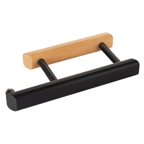 Ручка-скоба Gratec Estri из цельнолитого алюминия, окрашенного в чёрный муар и массива бука с магнитным фиксатором для стеклянной двери сауны и бани арт. RS-AB-315M-BK