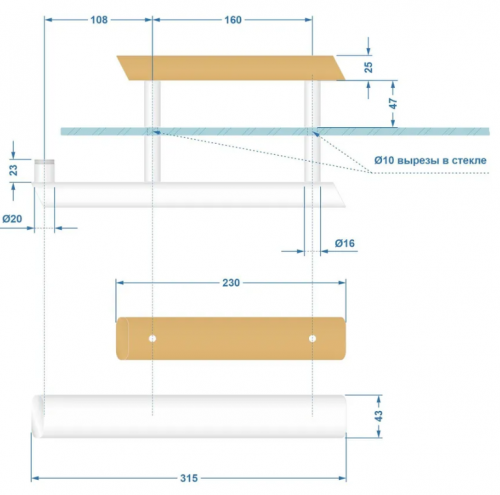Ручка-скоба Gratec Estri из цельнолитого алюминия, окрашенного в золотой муар и массива бука с магнитным фиксатором для стеклянной двери сауны и бани арт. RS-AB-315M-GD фото 2