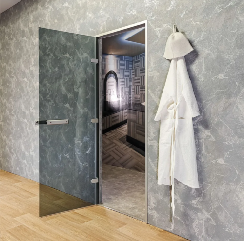 Дверь для хамам и сауны Gratec Estri Silver Premium, серое прозрачное закаленное стекло 8 мм фото 3