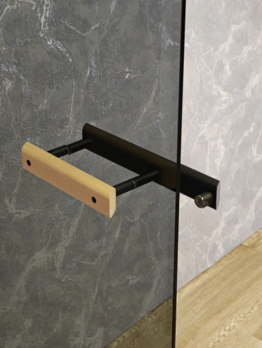 Ручка-скоба Gratec Estri из цельнолитого алюминия, окрашенного в чёрный муар и массива бука с магнитным фиксатором для стеклянной двери сауны и бани арт. RS-AB-315M-BK фото 3