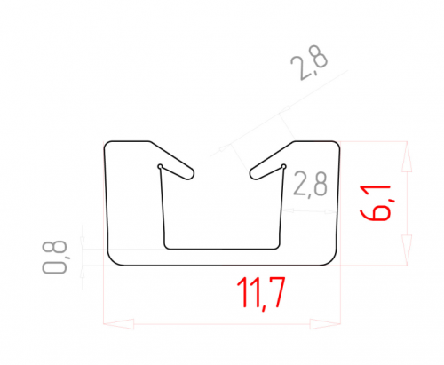 Уплотнитель для стекла 4мм (серый) арт. 2210